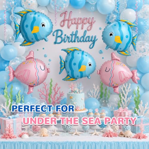 Gejoy 6 Pack Tropical Fish Balloons - 23 Inch Blue & Pink Foil