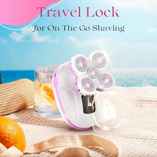 Electric Razors for Women Legs, Rechargeable Rotary Painless Shaver for Legs Bikini Facial Hair Removal, Body Wet/Dry Razor Water Resistant Grooming Kit, Cordless Womens Trimmer for Grooming,LightPink