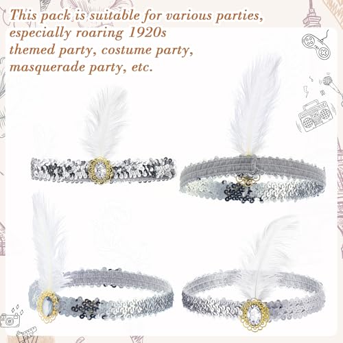Seematn White 12 Pcs 1920s Flapper Headpiece with Rhinestones & Feathers