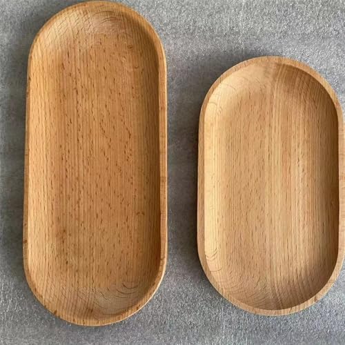 Set of 2 Wooden Serving Trays - Natural Beechwood Decorative Tray