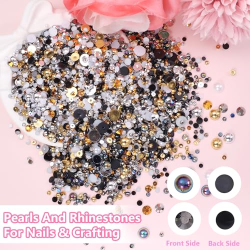 Cynailli S2 Pearls & Resin Rhinestones Crafting Kit 28 Grids for Nails & Face Makeup