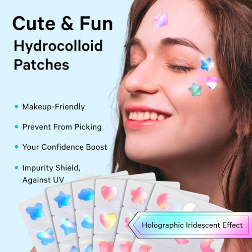 Sosky Holographic Pimple Patches - Cute Acne Stickers with Salicylic Acid, 144 Count