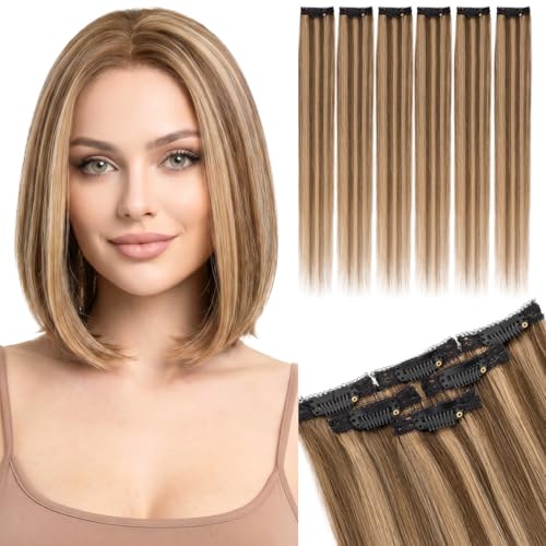 SEGO Pro 6PCS Clip-In Human Hair Extensions 10 Inch #4P27 Medium Brown Mix Dark Blonde