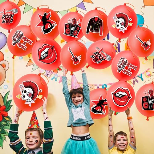72 PCS Rock Theme Party Favors with Balloons and Tattoos for Kids