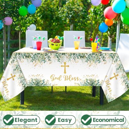 God Bless Baptism Tablecloths - 3 Pack Disposable 54x108 Inches