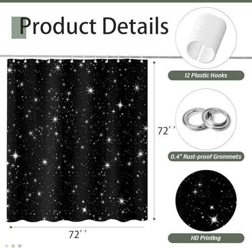 Celestial Black and White Galaxy Shower Curtain Set - 72x72in