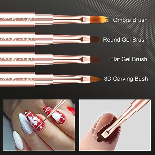Shine Chance 9-Piece Professional Nail Art Brush Set, Rosegold Double-Ended