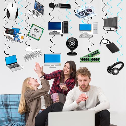 24 Computer-Themed Hanging Swirl Decorations for Parties