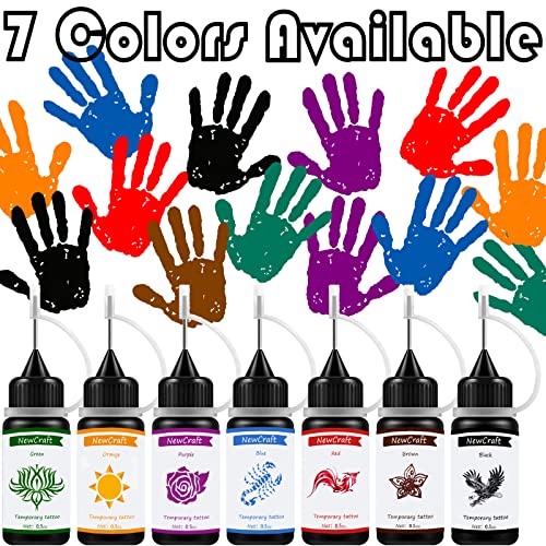 NewCraft Colorful Temporary Tattoo & Stencil Kit - 7 Ink Colors & 103 Patterns, Includes Pen, Reusable for DIY Body Art