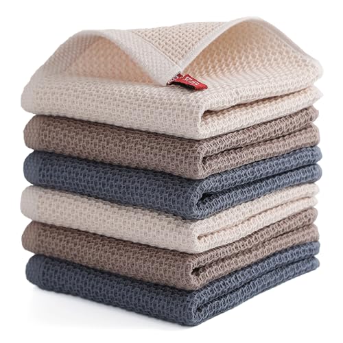 Egles 6 Pack Cotton Dishcloths - Soft, Absorbent & Quick-Drying