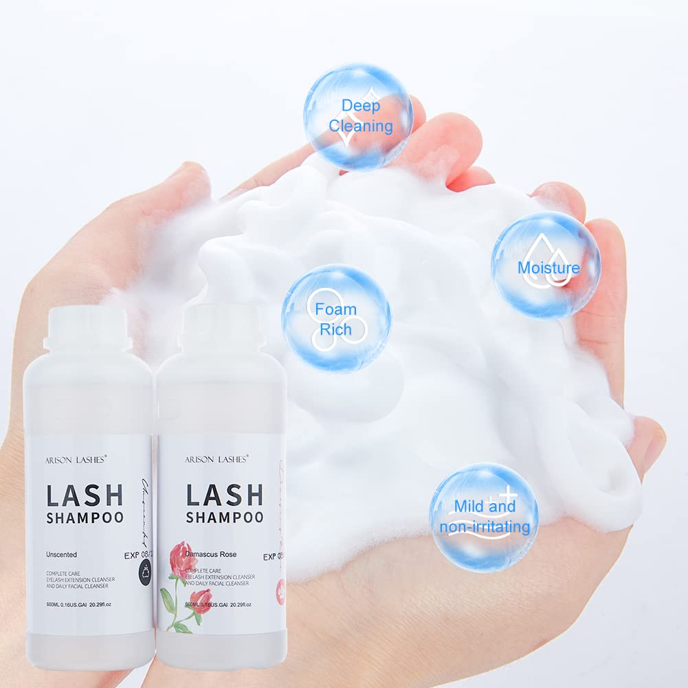 Arison Eyelash Eyelash Extension Shampoo 600ml / Eyelid Foaming Cleanser/Wash for Extensions and Natural Lashes/Paraben & Sulfate Free Safe Makeup & / Professional & Self Use (unscented)…