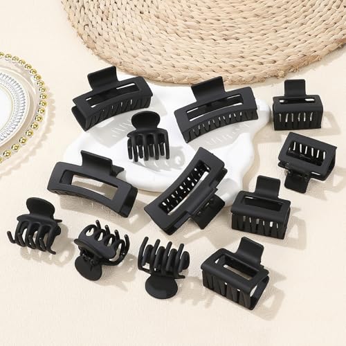 SMKSL 12 Pcs Black Hair Claw Clips Set - 3 Styles for Thick Hair