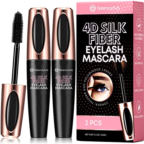Neenoxtub 4D Silk Fiber Lash Mascara - Waterproof, Lengthening & Thickening (2 Pack) Black