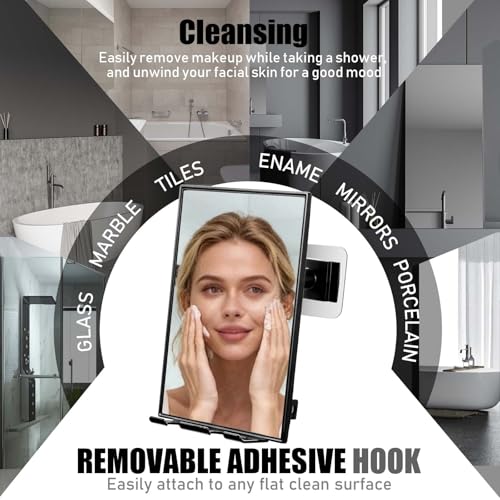LFOYOU Shower Mirror for Shaving & Washing Your Face with a Squeegee - Built-in Two Razor Holder, 360¡ÆRotation Adjustable Shaving Bathroom Mirror - Easy Install, Home Shower Accessory(Not Fogless)