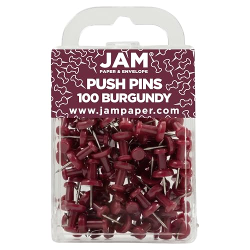 JAM Paper Burgundy Push Pins - 100 Durable Thumb Tacks