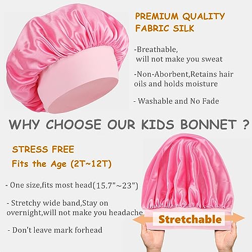 3 Pcs Kids Sleeping Bonnets for Girls & Boys Small-Medium A3-Black Pink Purple
