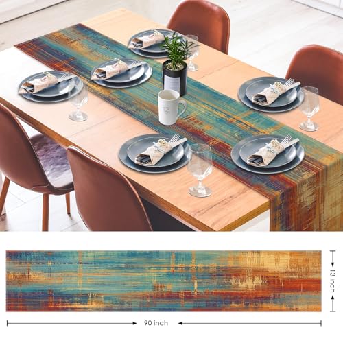 Emvency Abstract Vintage Blue Table Runner - 13x72 Inch Linen