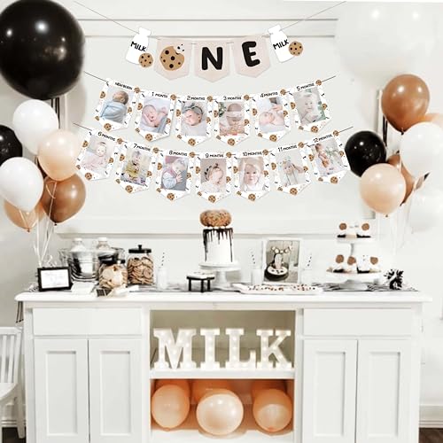 Milk and Cookies First Birthday Photo Banner Set with High Chair Banner