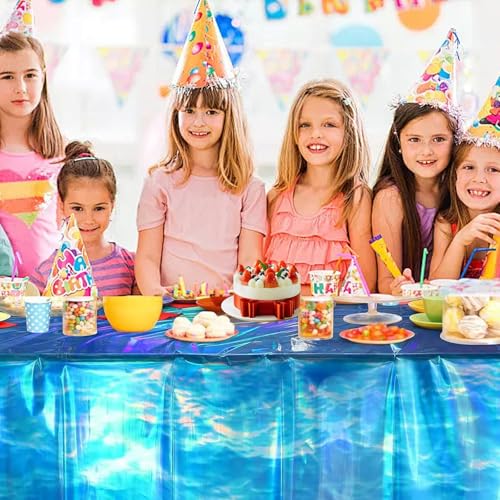 Ocean Wave Tablecloth - 108x54 Inches, 4 Pack Disposable, Blue