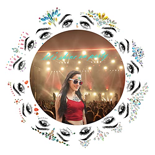 8 Pcs Mermaid Face Gems Glitter Stickers No.02 for Rave & Festivals