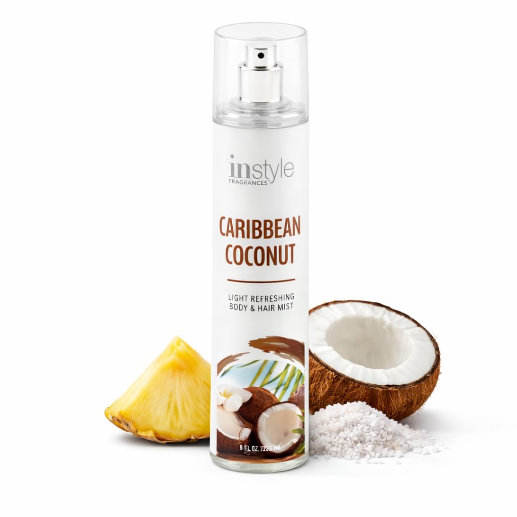 Caribbean Coconut Body & Hair Mist - Light Refreshing Spray | Vegan, Paraben-Free, 8 Fl Oz