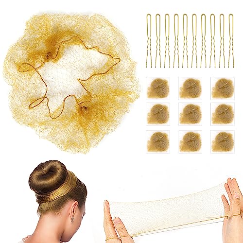 Blonde Ballet Bun Hair Net Set - 20 Elastic Mesh Nets & Pins