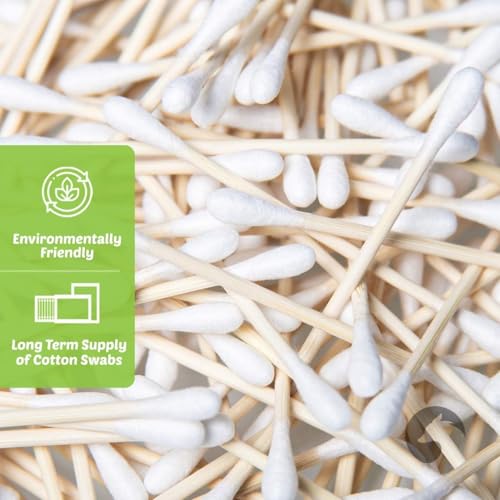 Bamboo Cotton Swabs 500 Count | Eco-Friendly & Pure Cotton Buds | Double Tipped Sticks | 100% Plant-Based & Natural | Perfect for Makeup & Nail Applications, Arts & Crafts, Removing Dust & Dirt¡¦