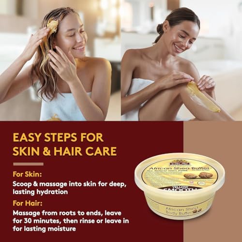 OKAY Pure Naturals Yellow Shea Butter - 100% Raw Moisturizer for Face & Body, 7.5 Oz