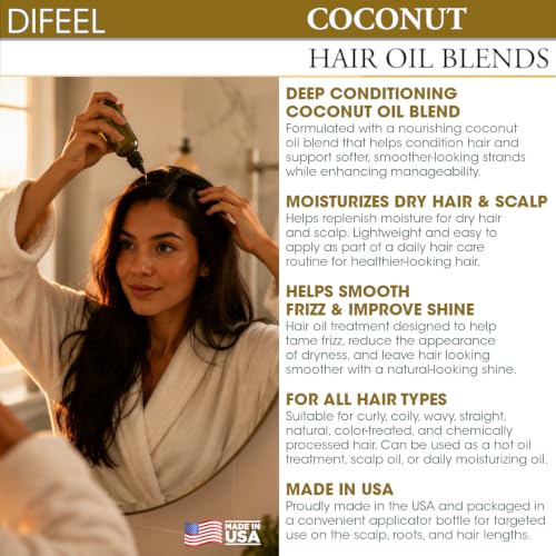 Difeel Coconut Hair Oil Blend - 2-Pack, 7.1 oz for All Hair Types