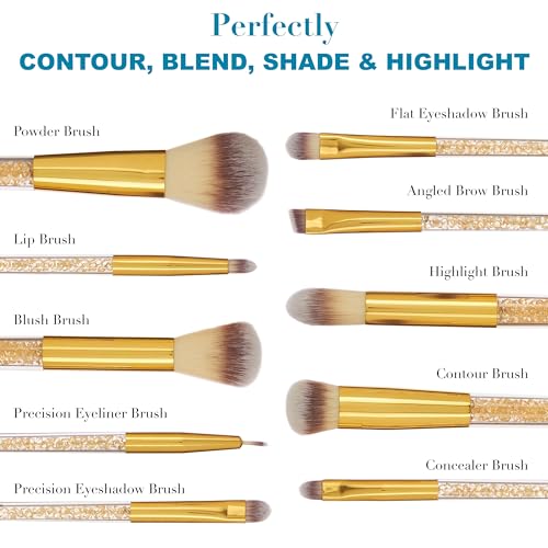 Gold 10pc Professional Makeup Brush Set - Soft Bristle for Women