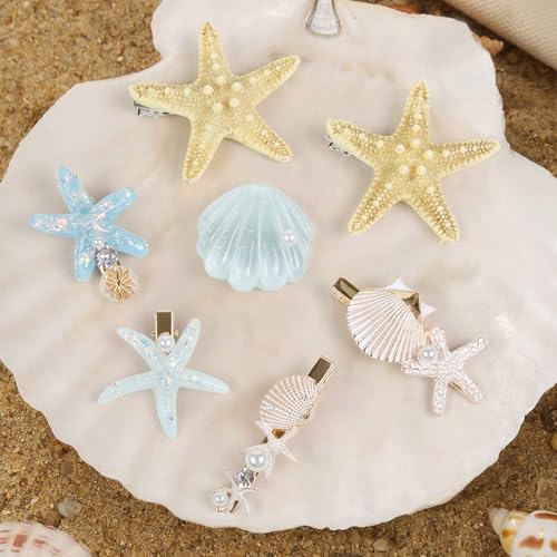 7-Piece Mermaid Hair Clip Set - Seashell & Starfish Alligator Hair Pins