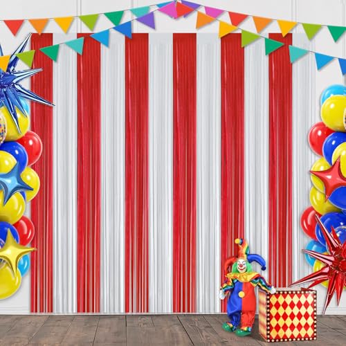 Carnival Theme Red and White Foil Fringe Curtains - 2 Pack