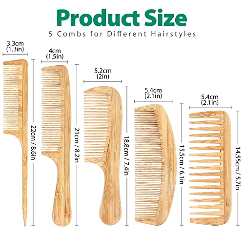 Natural Handmade Bamboo Hair Comb Set - Wide Tooth, Fine Tooth, Rat Tail for All Hair Types - SouxMux