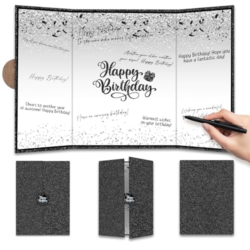 Elegant Black Silver Birthday Guest Book - 18"x12" Signing Card