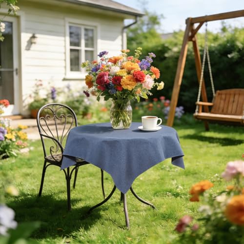 Wolkemer 36x36 Inch Mist Blue Faux Linen Tablecloth - Water Resistant