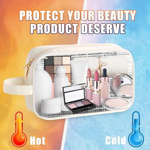 Kacctyen Insulated Makeup Bag - Waterproof Travel Cosmetic Organizer, Cream