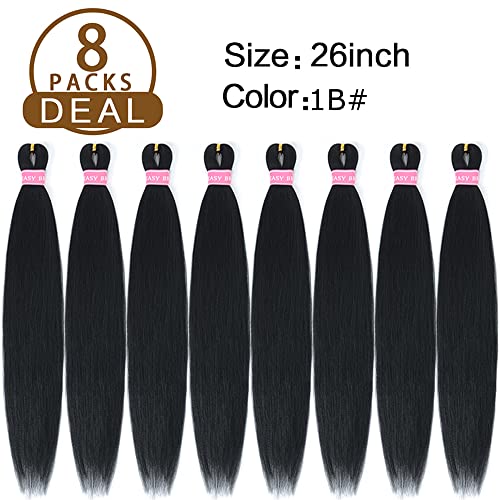 26 Inch Pre Stretched Braiding Hair - Itch Free Yaki Texture (1B#) - 8 Bundles