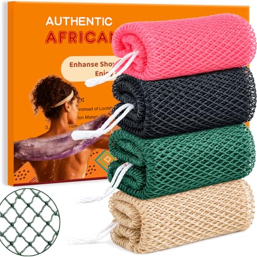 African Net Sponge 4-Pack, Exfoliating Bath Washcloth for Body & Back