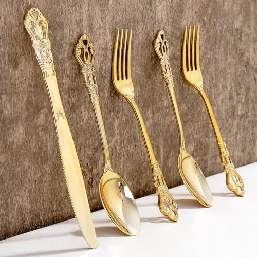 40PCS Gold Plastic Silverware Set - Elegant Disposable Cutlery for Parties