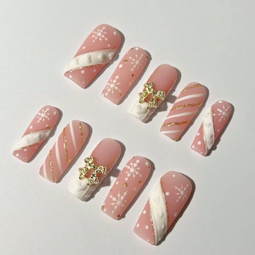 Press On Almond Nails - Handmade 3D Design, Thick Acrylic Gel | Reusable DIY Artificial Nails for Women (10 Pieces)