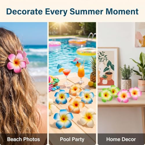10 Pcs Multicolor Plumeria Flower Hair Clips - Tropical Barrettes