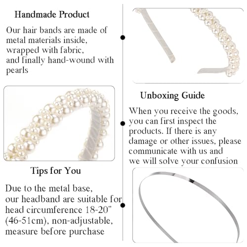 Handmade Pearl Headband for Girls - 6.1" White Beaded Hairband