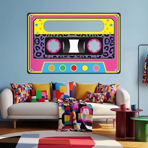 Retro 80s 90s Photo Booth Backdrop - Neon Cassette Tape 71x46