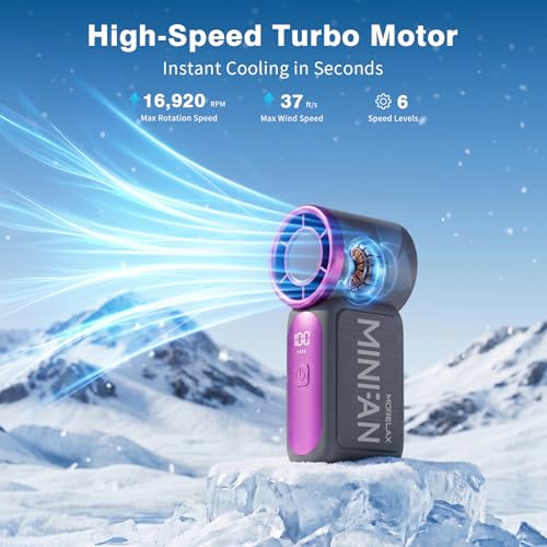 Morelax Mini Portable Handheld Fan with 6 Speeds - USB Rechargeable