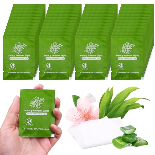 Aloe Vera Makeup Remover Wipes Bulk Pack of 100 Individually Wrapped Travel Wipes