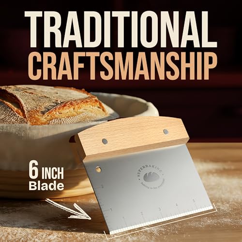 Superbaking 6-Inch Wooden Dough Scraper with Ruler - Versatile Baking Tool