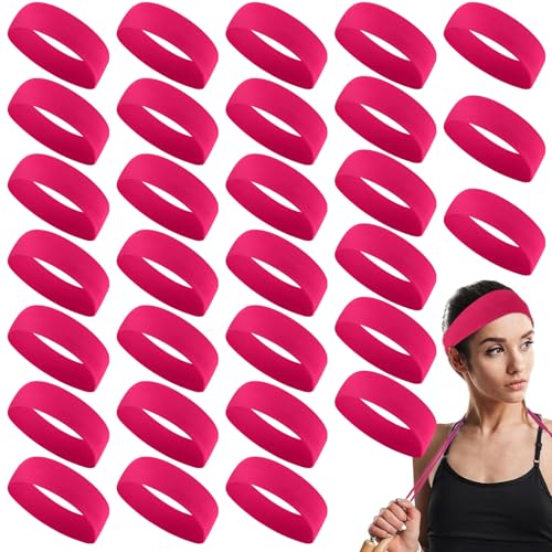 Hotop Rose Red 30 Pcs Non-Slip Stretchy Sport Headbands for Women