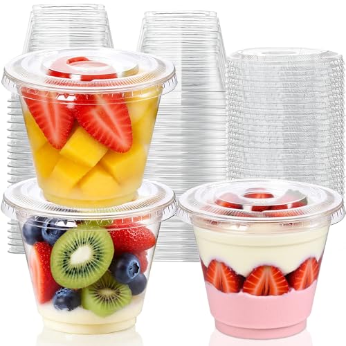 Cayxenful 50-Pack 9oz Disposable Dessert Cups with Lids