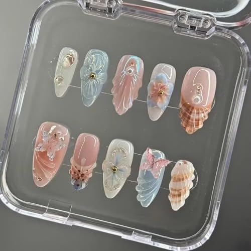 MAGLFELL Handmade Almond Press On Nails Shell/S - 10 Pcs Short False Nails Kit for Women