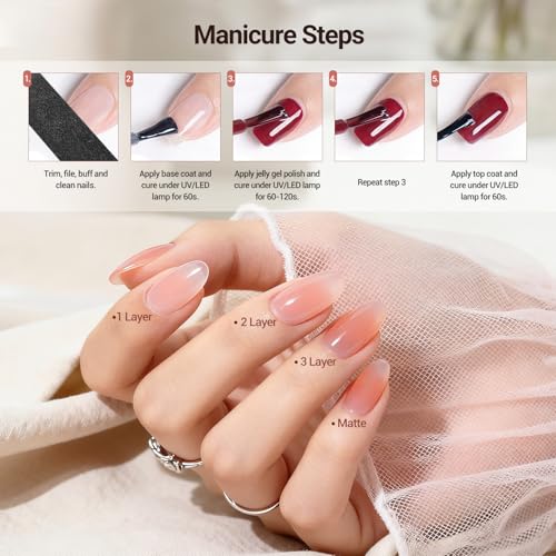 JODSONE B30 Jelly Gel Nail Polish Set - 32 Sheer Pink Colors with Base & Top Coat